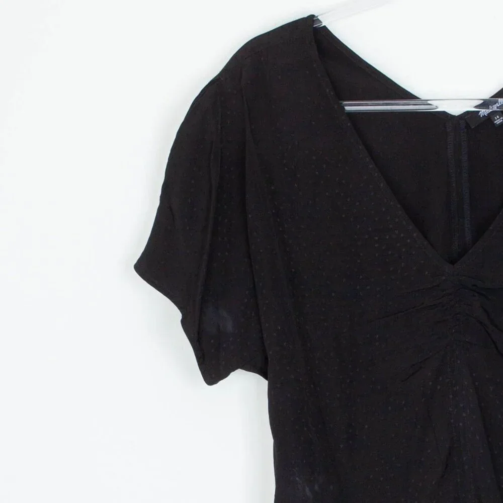 Madewell Womens Puff‎ Sleeve Top Floral Jacquard Size 14 Black Whimsigoth Witchy